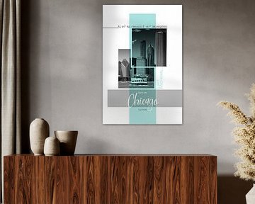 Affichekunst CHICAGO Skyline | turkoois