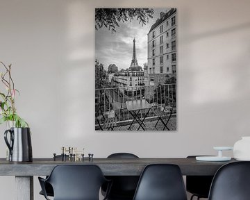Blick zum Eiffelturm von der Rue de Longchamp | Monochrom von Melanie Viola