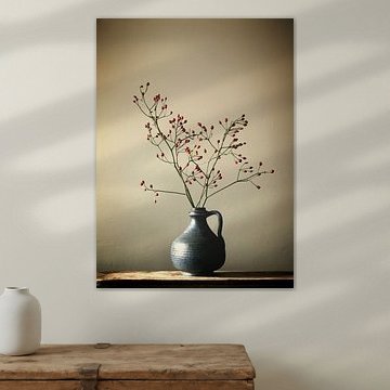 Blaue Vase mit Beeren von Karin Bazuin