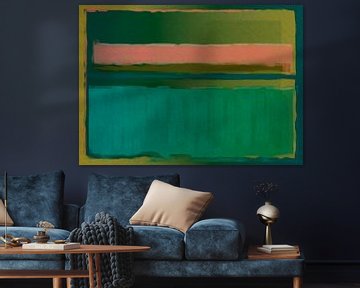 Abstract schilderij groen en oranje van Rietje Bulthuis