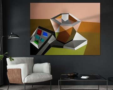 Tasse Kaffee mit Fernbedienung (2019) von Pat Bloom - Moderne 3D, abstracte kubistische en futurisme kunst