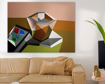 Kopje Koffie met Afstandbediening (2019) van Pat Bloom - Moderne 3D, abstracte kubistische en futurisme kunst