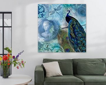 Blue peacock with medallion by christine b-b müller