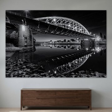 The Arnhem John Frost Bridge on the Rhine in black and white by Dave Zuuring