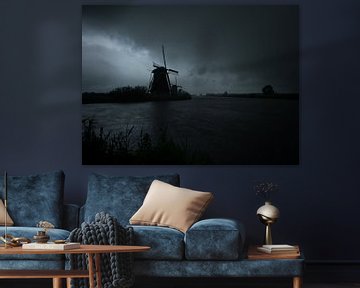 Mills Kinderdijk in a huge rain shower