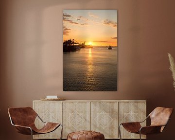 coucher de soleil dans le port de Rotterdam