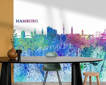 Hamburg Skyline Silhouette Impressionistische Splash van Markus Bleichner