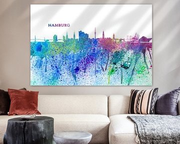 Hamburg Germany Skyline Silhouette Impressionistic Splash by Markus Bleichner