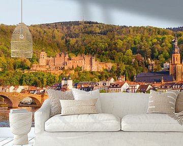 Oude brug en kasteel in Heidelberg van Werner Dieterich