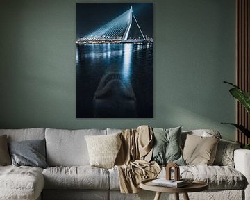 Jaws haai valt de blauwe Erasmusbrug aan in Rotterdam van vedar cvetanovic