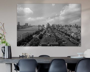 Rotterdam skyline panorama hoogbouw print zwart wit van Miljko Kucevic