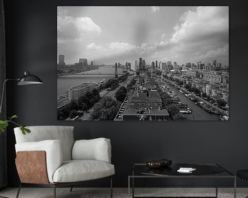 Rotterdam skyline panorama hoogbouw print zwart wit van Miljko Kucevic