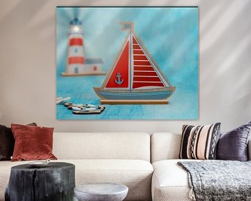 Zeilboot en vuurtoren in kleur van WeVaFotografie