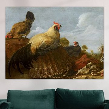 Haan en kippen in een landschap, Gijsbert Gillisz d' Hondecoeter