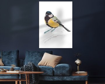Great tit special bird illustration by Angela Peters