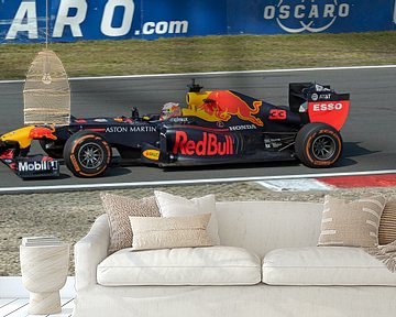 Max in de Redbul formule 1 auto uit  2011 (RB7) van Maurice de vries
