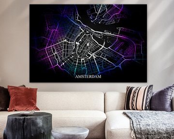Amsterdam - Abstrakte Karte in Schwarz-Violett-Blau von Art By Dominic
