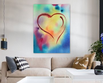 Een gepassioneerd hart (vrolijk abstract aquarel schilderij Valentijn hippie liefde hartje verlieft) van Natalie Bruns