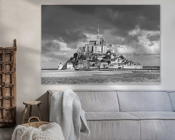 Mont Saint-Michel in zwart-wit