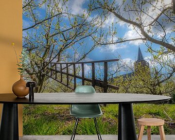 Ladder en kerk bij fruitbomen van Moetwil en van Dijk - Fotografie