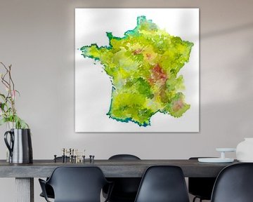 Frankrijk | Landkaart als aquarel schilderij