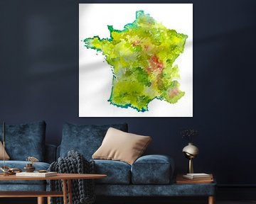 Frankrijk | Landkaart als aquarel schilderij van WereldkaartenShop