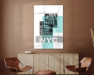 Poster Art NYC Brooklyn Bridge & Skyline van Melanie Viola