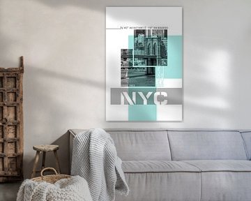 Poster Art NYC Brooklyn Bridge & Skyline van Melanie Viola