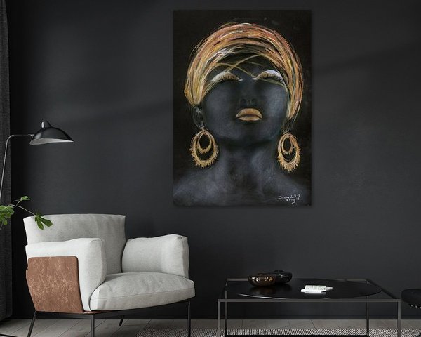 Portrait d'une femme africaine avec de l'or. Peint à la main.