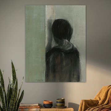 Porträt einer Frau, die sich versteckt.  Handgezeichnet.