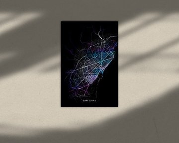 Barcelona - Abstrakte Karte in Schwarz-Violett-Blau von Art By Dominic