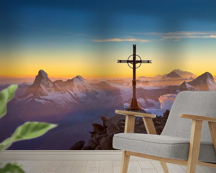 Beispiel fototapete: Matterhorn und Mont Blanc Sonnenuntergang von Menno Boermans