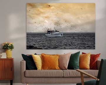 Trawler and seagulls van Peter Bergmann