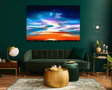 Schilderij van een landschap met een dramatische hemel van Tanja Udelhofen