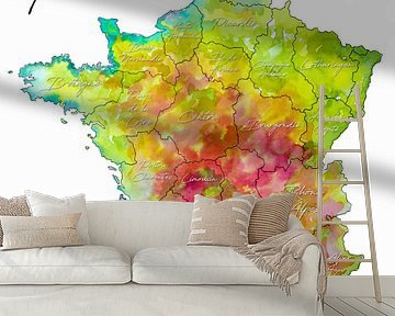 Frankrijk | Kleurrijke landkaart met Provincienamen van WereldkaartenShop