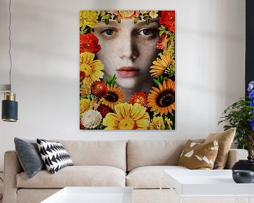 Frau der Welt - Gesicht eines Mädchens umgeben von Blumen von Jan Keteleer