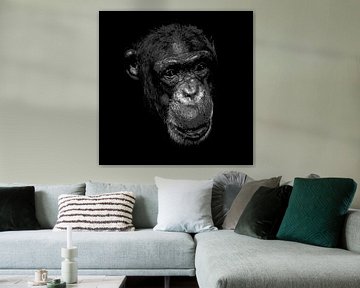 Chimpansee in zwart-wit van Emajeur Fotografie