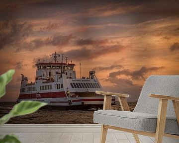 Inselfähre Amrum-Föhr im Sonnenuntergang von Sabine Wagner