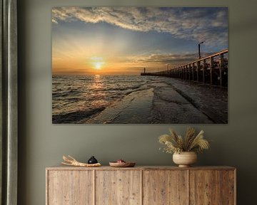 the Nieuwpoort pier along the Belgian coast during sunset, Belgium