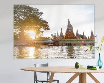 Bangkok Ayutthaya Thailand Fluss mit Tempelanlage van Felix Brönnimann