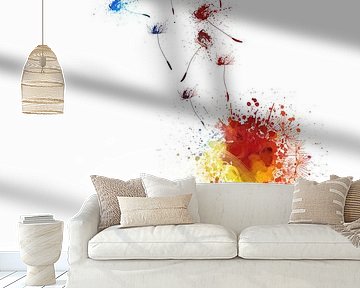 Paardebloem. Paardebloem met kudde vogels. van Poster Art Shop