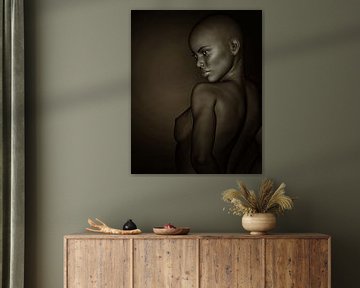 Portrait de femme - Portrait noir et blanc d'une fille africaine nue