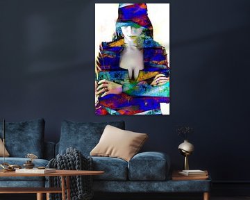 Vrouw met decolleté abstract meerkleurig van Art By Dominic