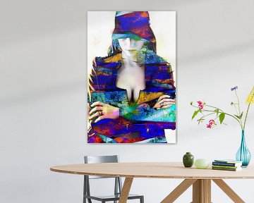 Woman with cleavage abstract multicolor by Art By Dominic
