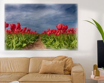 Digitaal geschilderde tulpen. van Hille Bouma