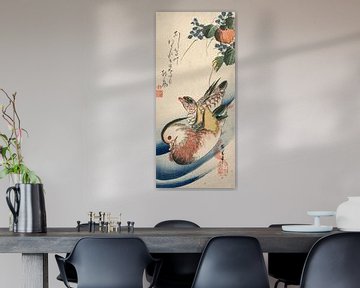 Ando Hiroshige.Mandarinente und blühende Pflanzen
