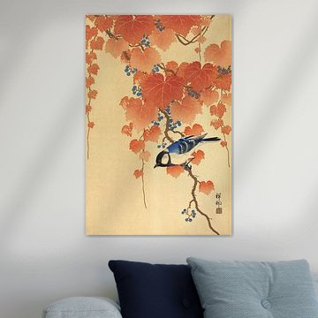 Great tit on paulownia branch, Ohara Koson