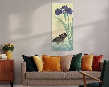 Waterhoentjes en iris., Ohara Koson