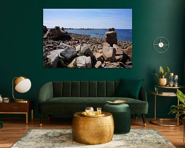 Special rock formation couple in love at the pink granite coast Brittany by Sandra van der Burg