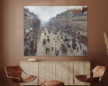 Boulevard Montmartre in de ochtend bij bewolkt weer, Camille Pissarro